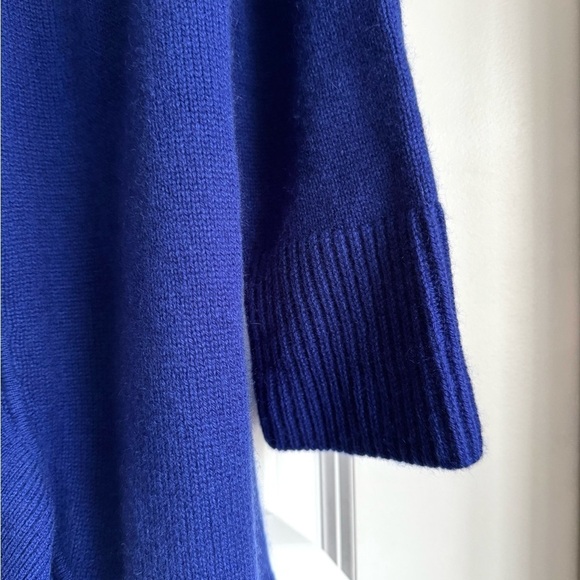 Kinross Cashmere Royal Blue Longline Open Front Cardigan Sweater Ruffle Trim L - Picture 5 of 6